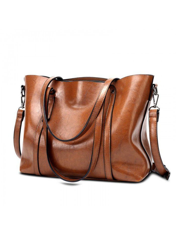 Factory direct sales simple women's bag, all kinds of large capacity women's foreign trade tote bag, one shoulder, diagonal oil wax leather handbag
