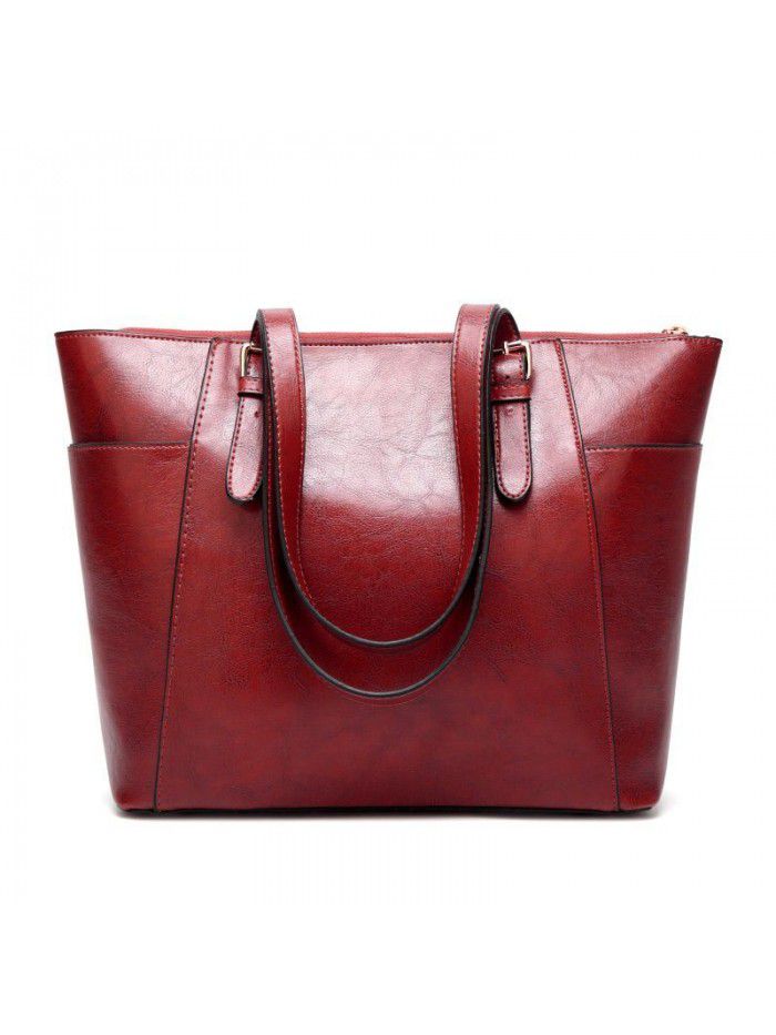 fashion women's bag retro European and American One Shoulder Messenger Bag foreign trade oil wax leather women's handbag large capacity Tote Bag