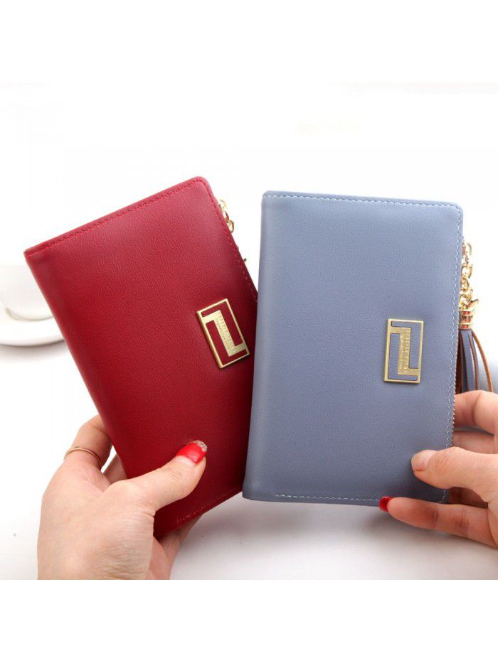 Hengsheng fashion new lady's wallet middle long Korean plain tassel Zipper Wallet