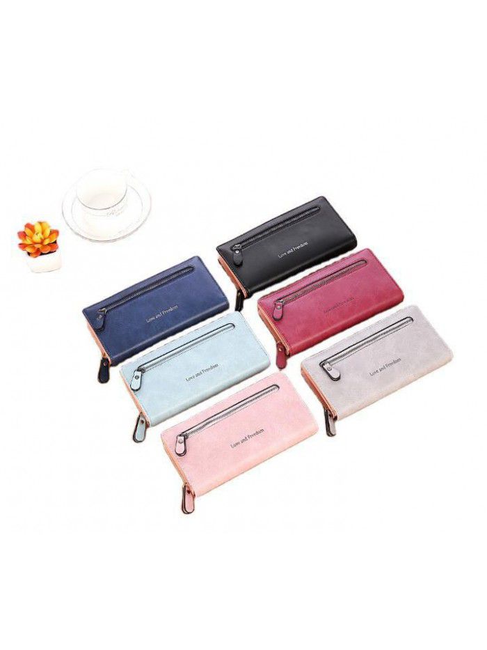 New Korean women's wallet solid color frosted zipper women's long hand wallet mobile bag