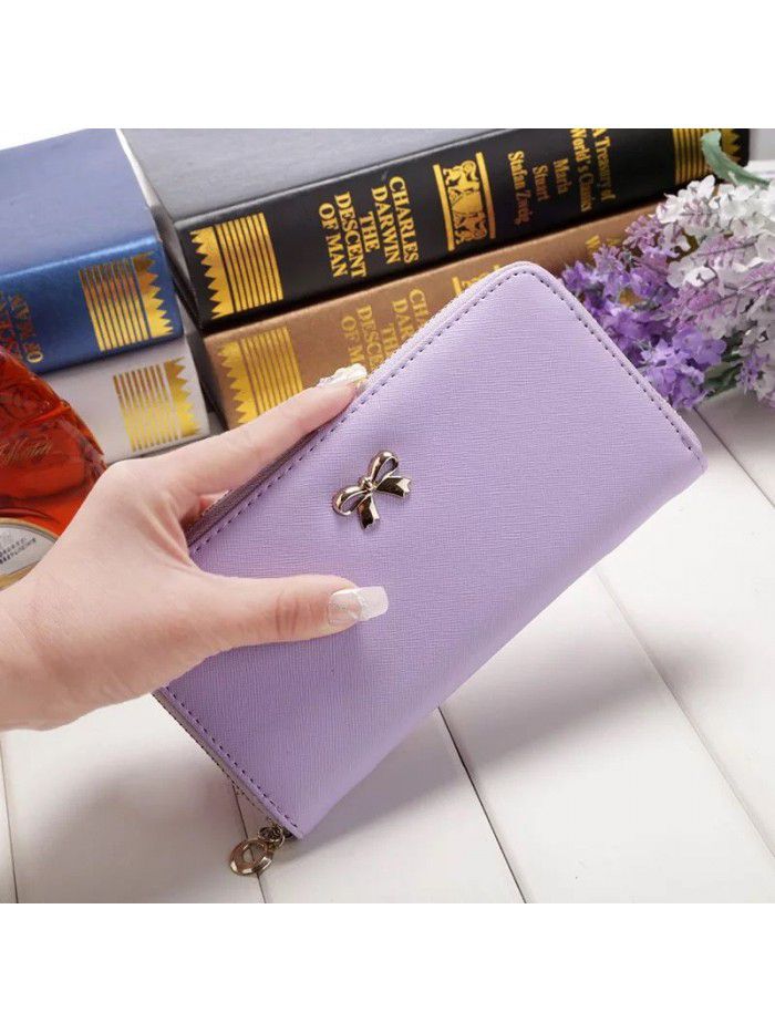  popular women's purse bow mobile phone bag horizontal European and American handbag Korean long zero wallet customization