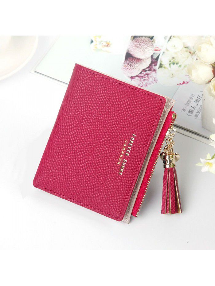 Hengsheng new women's wallet short Korean fashion vertical cross tassel zipper zero wallet