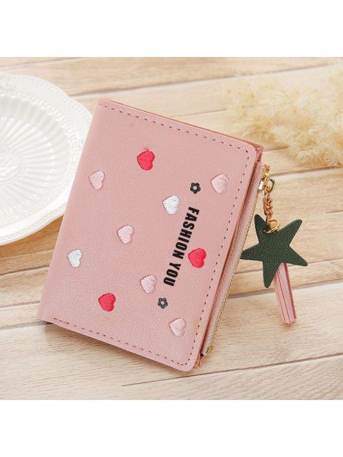 New women's zipper short women's purse Korean embr...