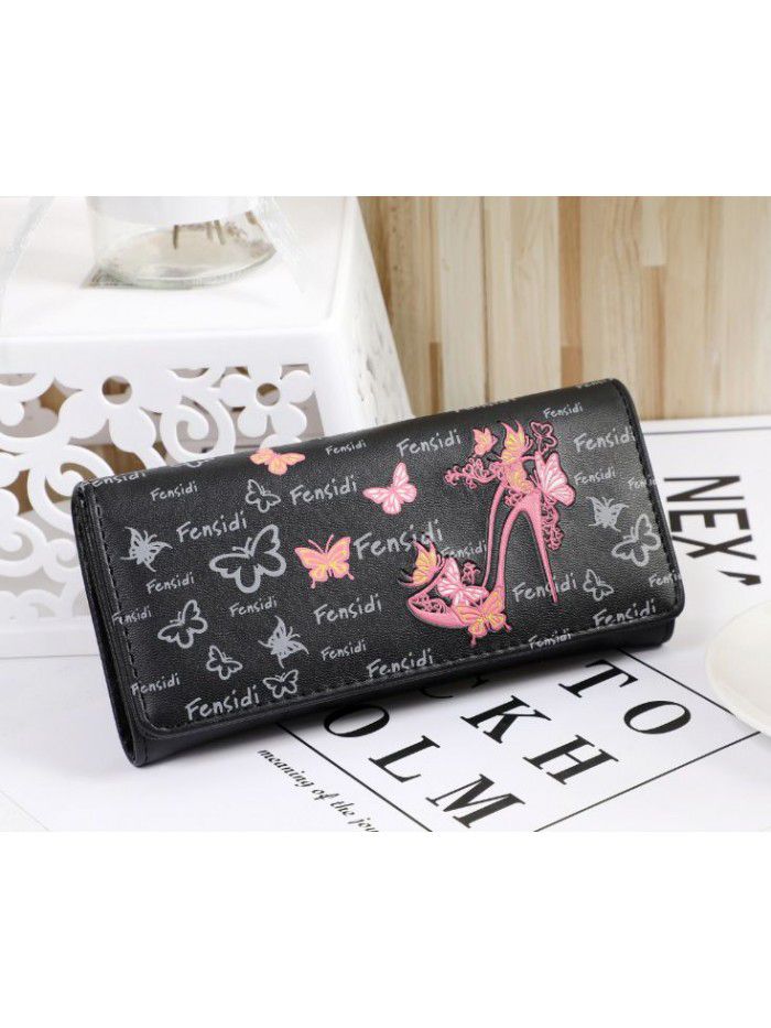 New multi card women's long butterfly high heel shoes wallet Korean women's change bag hand wallet wholesale