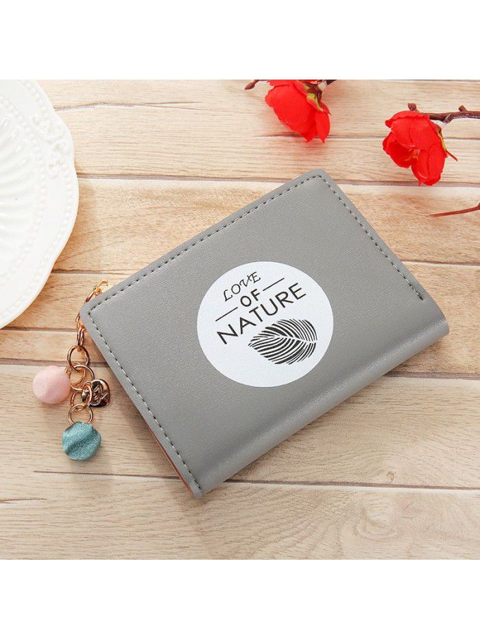 New women's short wallet Korean zipper bead pendant small wallet simple multi-function tassel zero wallet