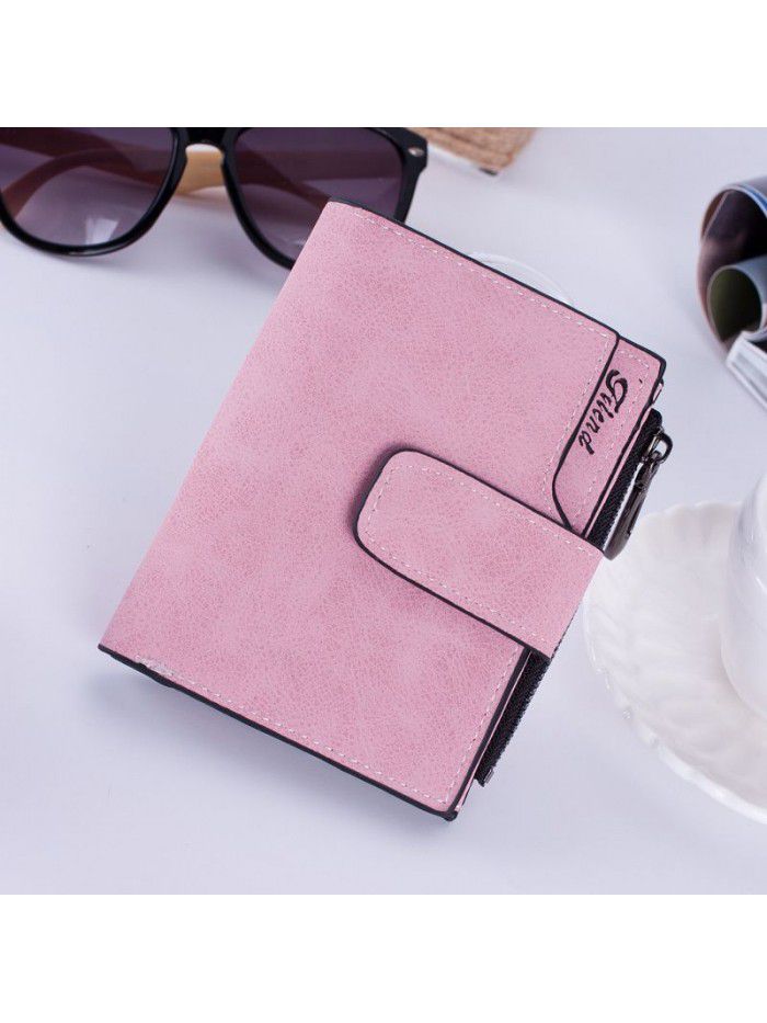 Korean retro clasp student frosted multi card zipper wallet women's short Wallet