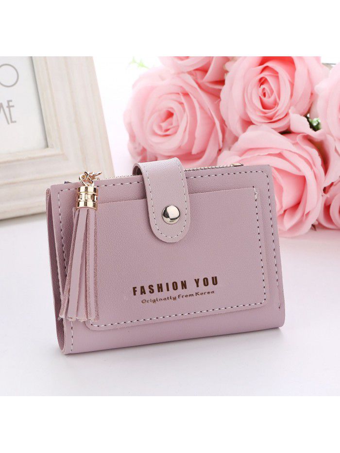  new Korean letter buckle wallet women's short buckle tassel wallet card bag