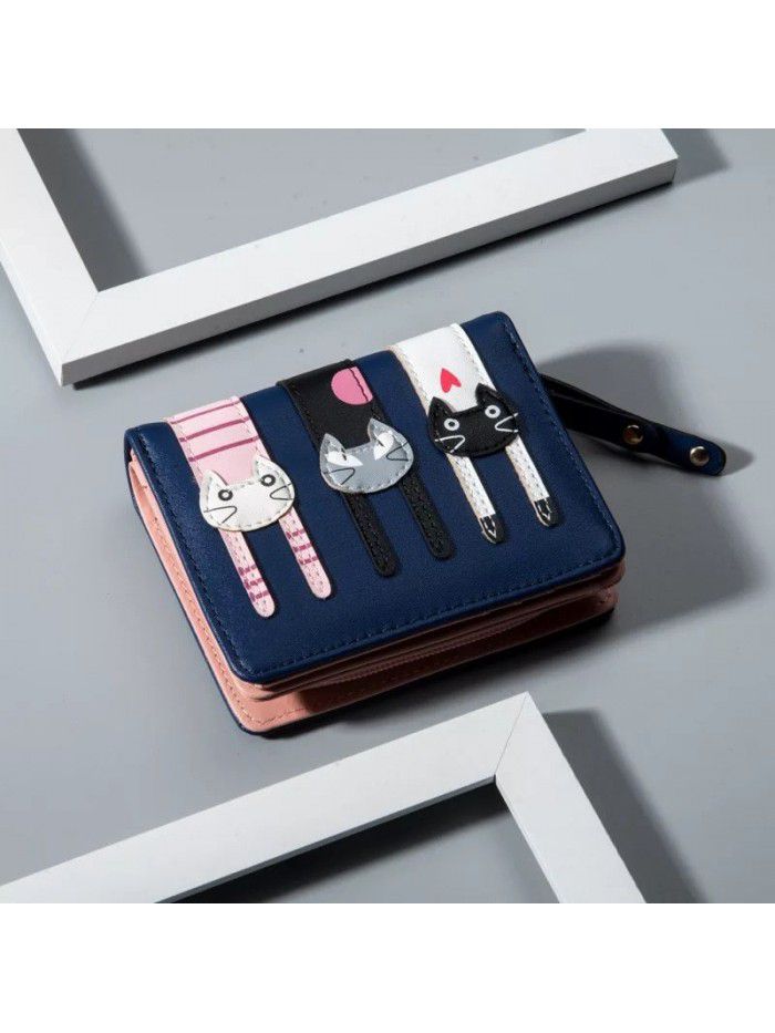 new leisure cute cartoon three cat lady purse zipper zero Purse Wallet women's short purse Pu