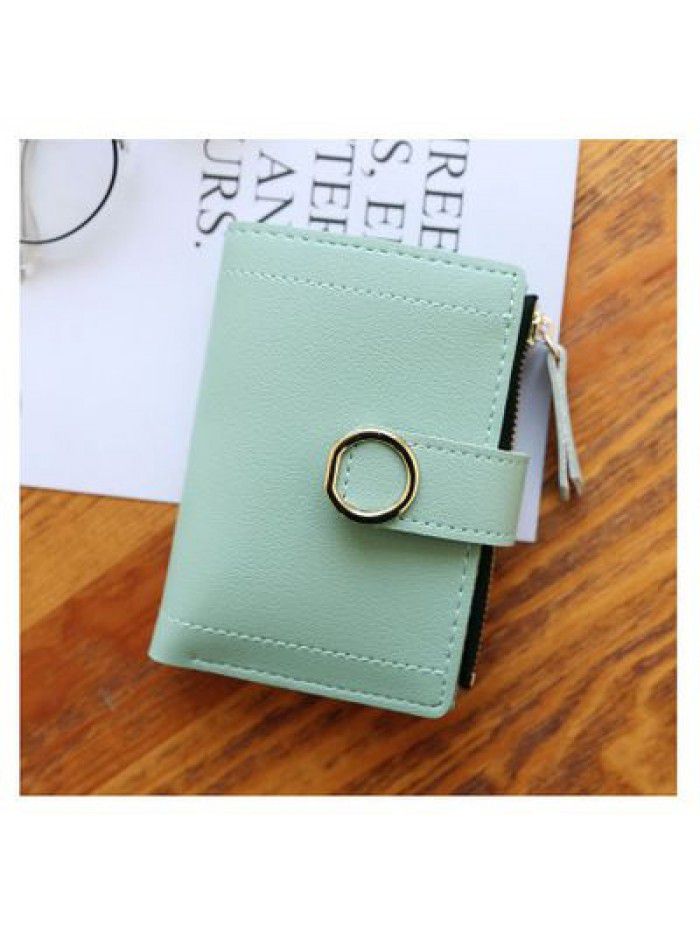 Little fresh Korean Short lady's purse buckle PU skin pure color cute pocket card bag hand bag