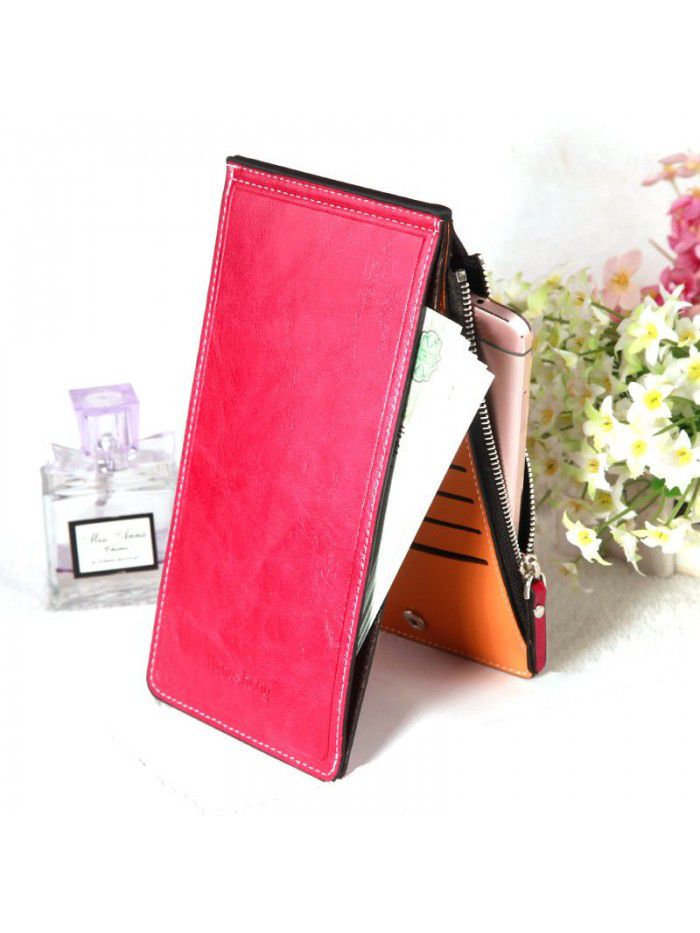 Hengsheng card bag wholesale oil wax skin lady's wallet multi card clip women's thin mobile phone bag factory sales