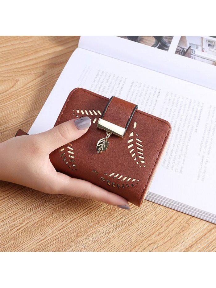  popular women's wallet short Pu wallet student fashion zipper card bag leaf foreign trade customization wholesale