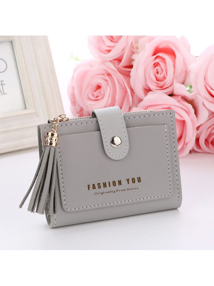  new Korean letter buckle wallet women's short buckle tassel wallet card bag