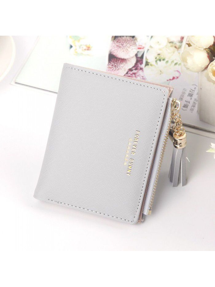 Hengsheng new women's wallet short Korean fashion vertical cross tassel zipper zero wallet