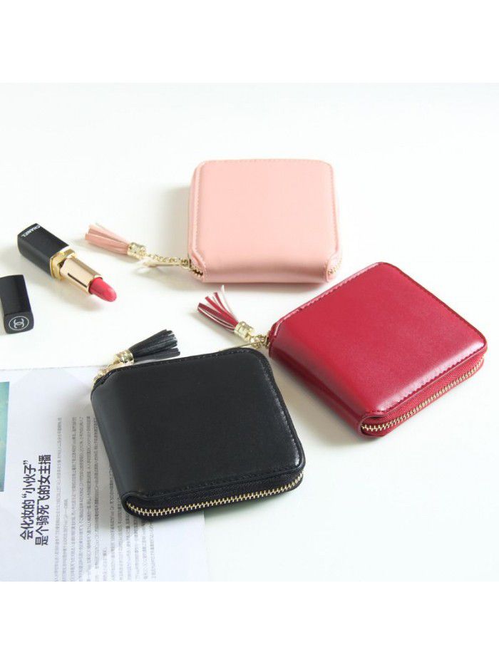  new Korean women's wallet basic solid color tassel pendant short wallet female