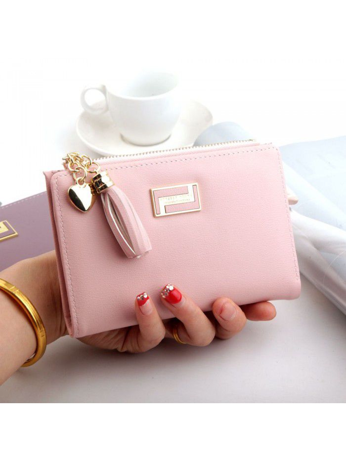 Hengsheng fashion new lady's wallet middle long Korean plain tassel Zipper Wallet