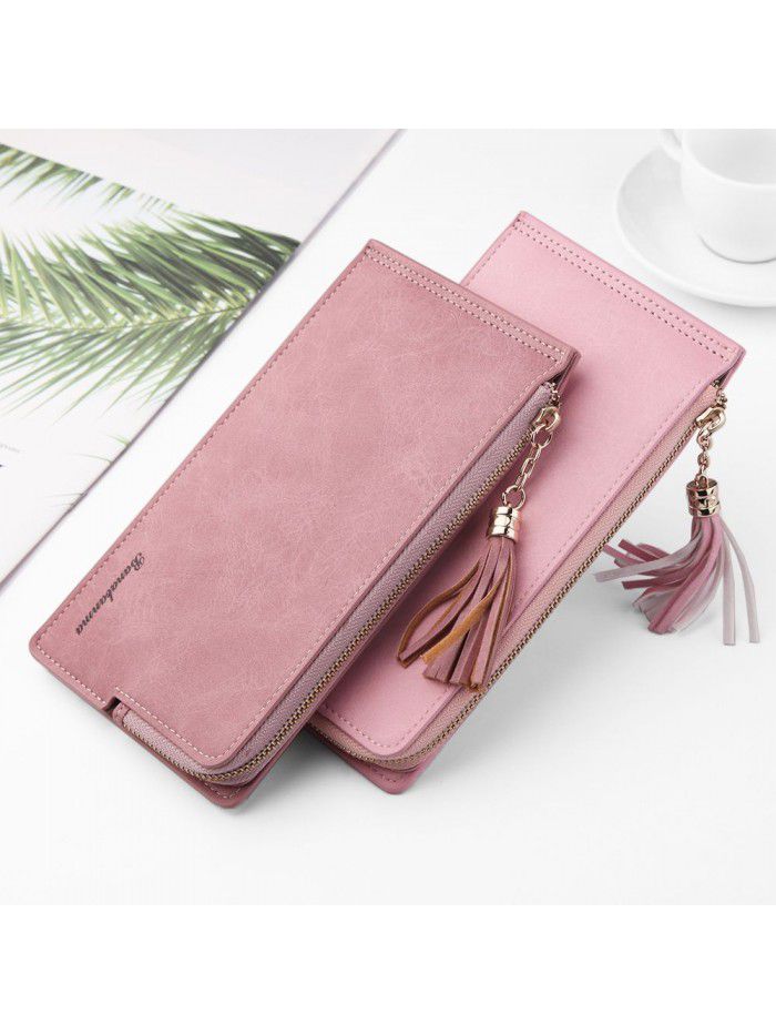 New women's wallet Korean fashion mobile phone bag long multi card tassel buckle zipper bag fashion manufacturers wholesale