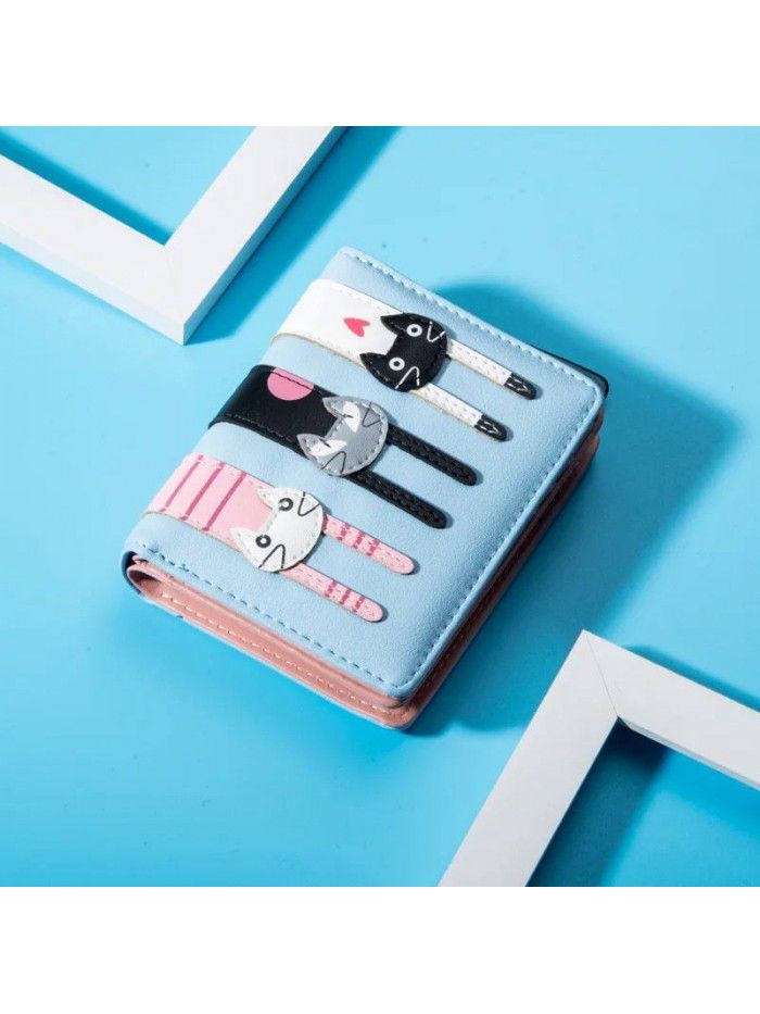 new leisure cute cartoon three cat lady purse zipper zero Purse Wallet women's short purse Pu