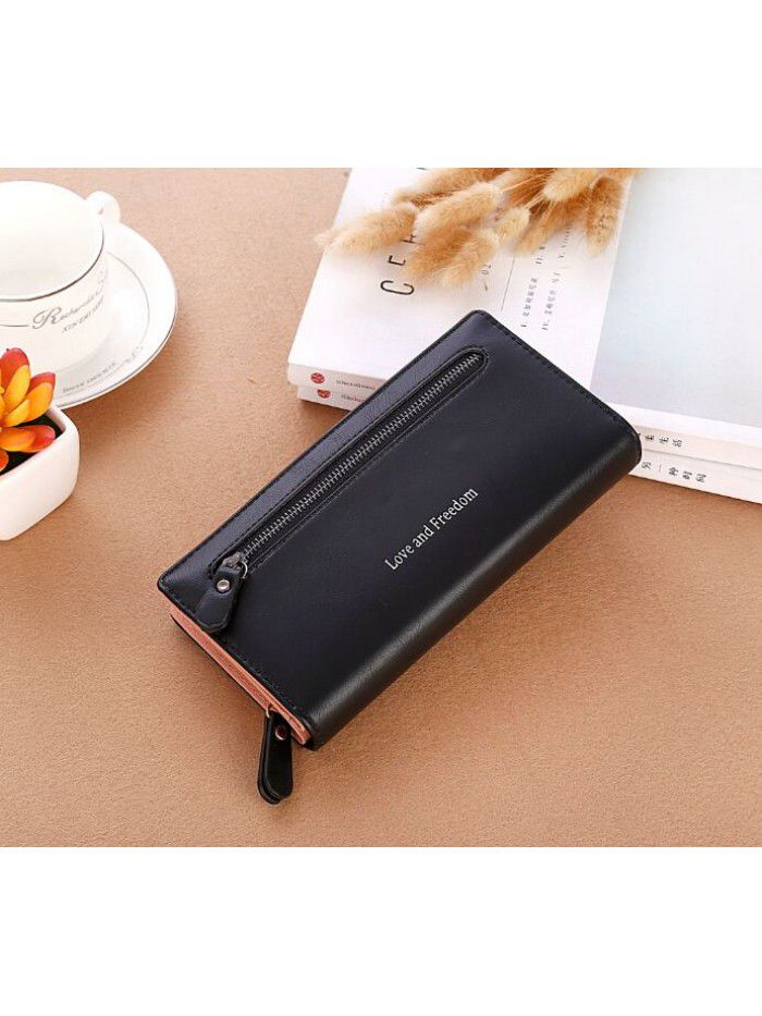 New Korean women's wallet solid color frosted zipper women's long hand wallet mobile bag