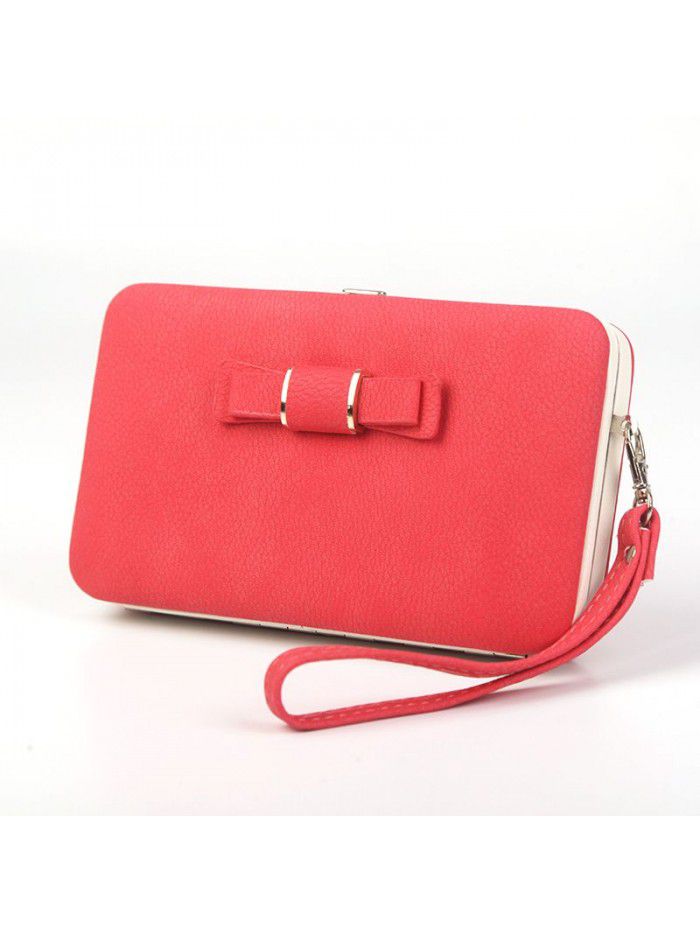 Hengsheng Korean women's purse long fashion bow lunch box large capacity handbag factory sales