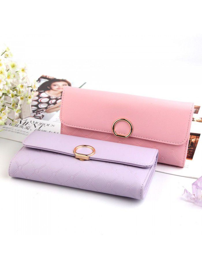 Hengsheng women's purse long large capacity multi card women's bag simple ring buckle bag factory sales