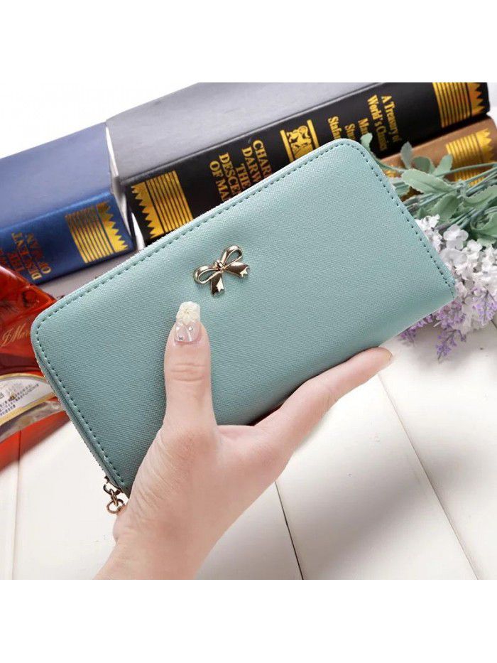  popular women's purse bow mobile phone bag horizontal European and American handbag Korean long zero wallet customization