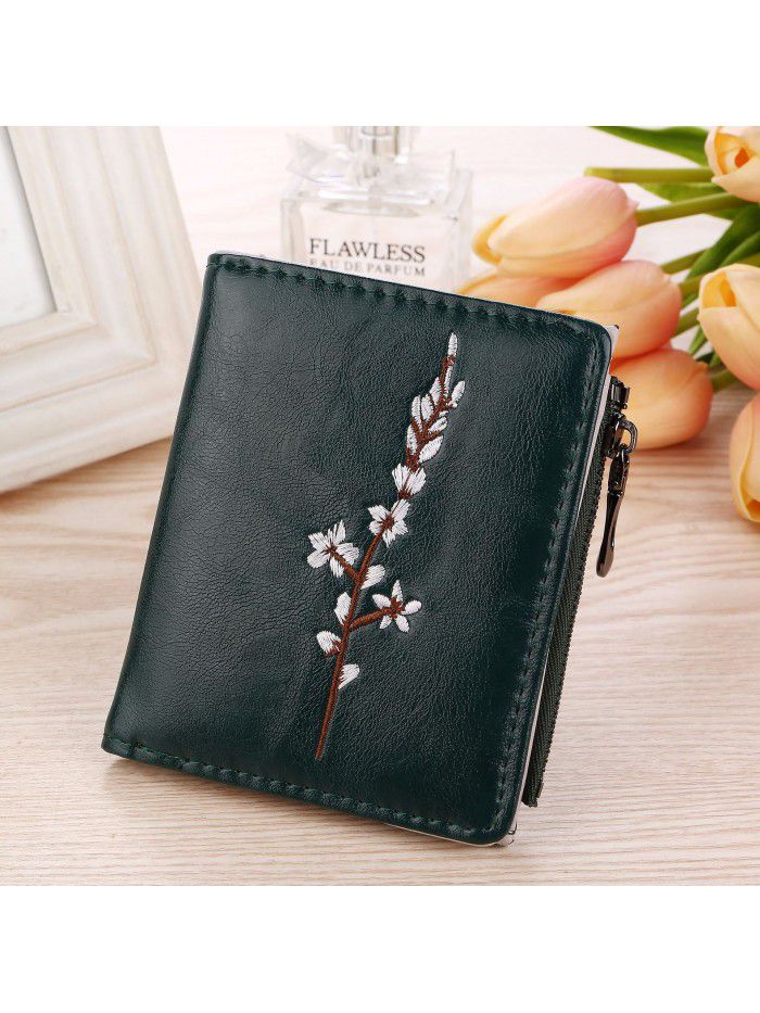 Fashion and leisure lady's wallet oil embossed plum blossom short wallet card bag zero wallet