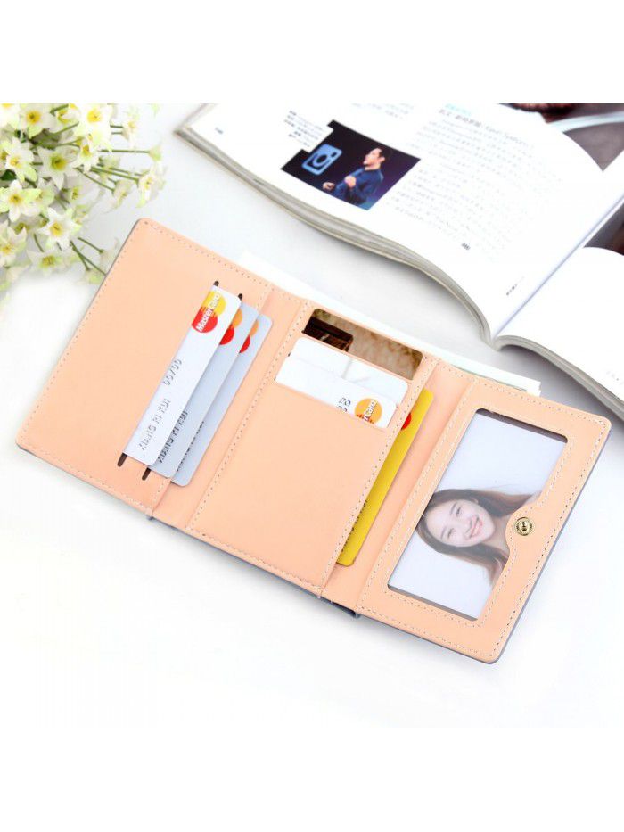 New women's wallet short fashion vertical plain three fold card bag multi function zero wallet Korean small wallet