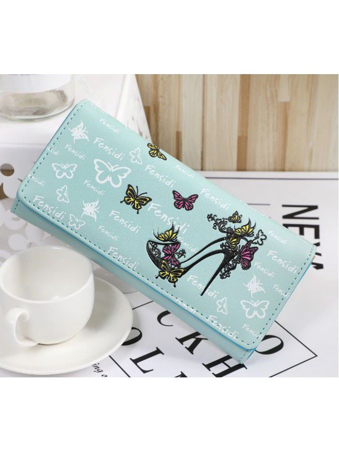 New multi card women's long butterfly high heel shoes wallet Korean women's change bag hand wallet wholesale