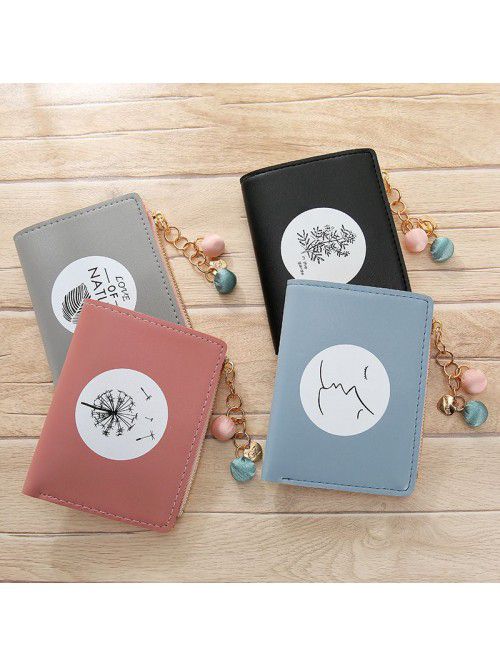 New women's short wallet Korean zipper bead pendan...