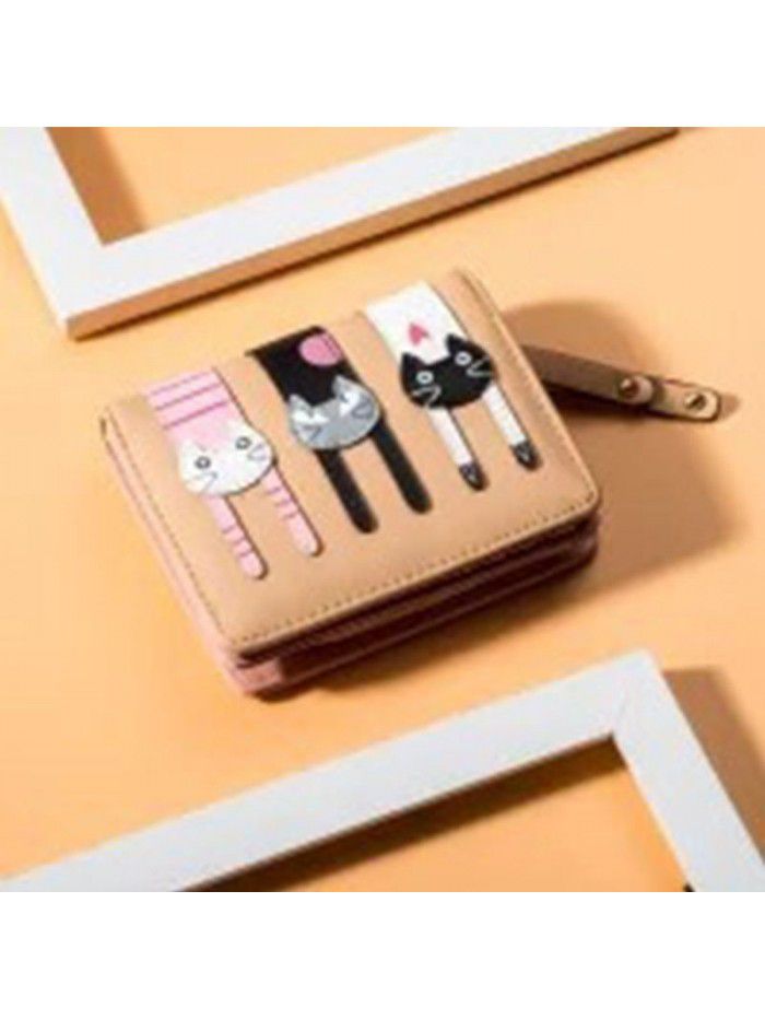 new leisure cute cartoon three cat lady purse zipper zero Purse Wallet women's short purse Pu