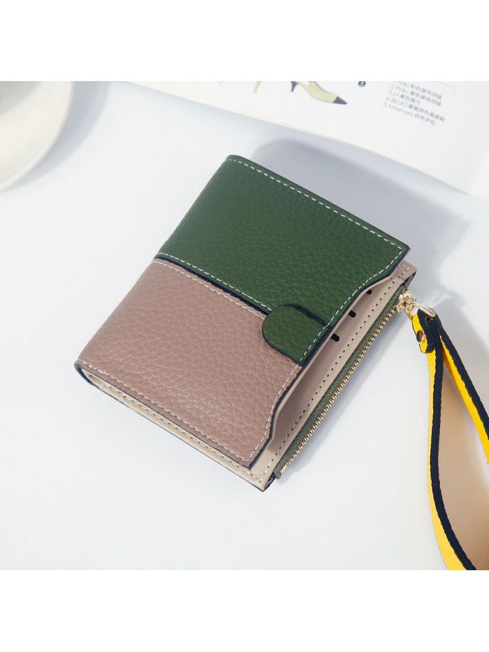 Hengsheng new lady's wallet short fashion Korean two color litchi pattern stitching zipper handbag