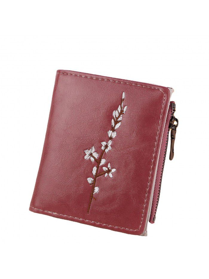 Fashion and leisure lady's wallet oil embossed plum blossom short wallet card bag zero wallet