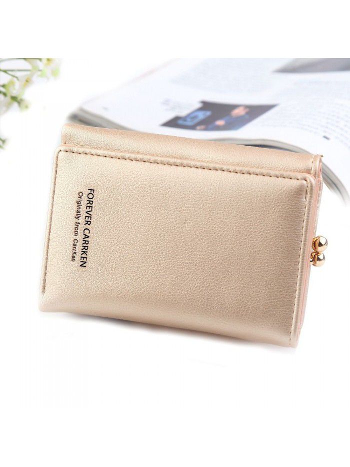 New women's wallet short fashion vertical plain three fold card bag multi function zero wallet Korean small wallet