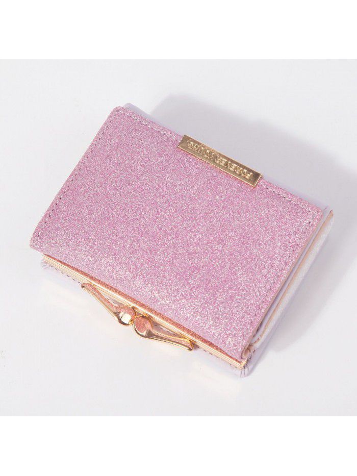 Hengsheng women's wallet fashion short bag bright leather three fold Wallet metal button zero wallet factory sales