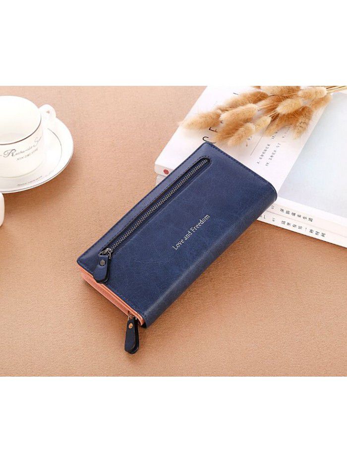 New Korean women's wallet solid color frosted zipper women's long hand wallet mobile bag