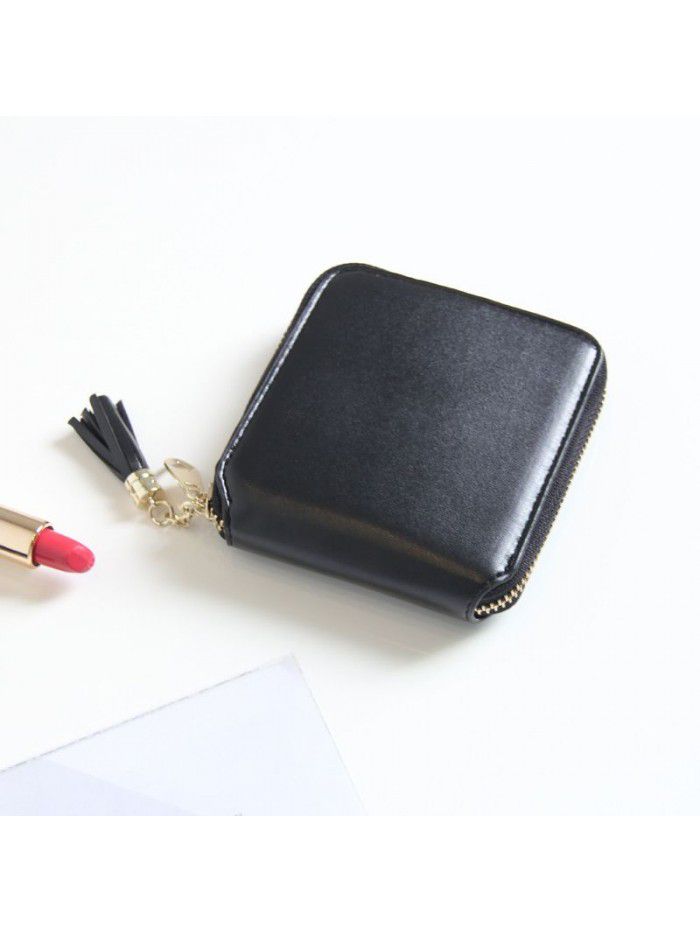  new Korean women's wallet basic solid color tassel pendant short wallet female