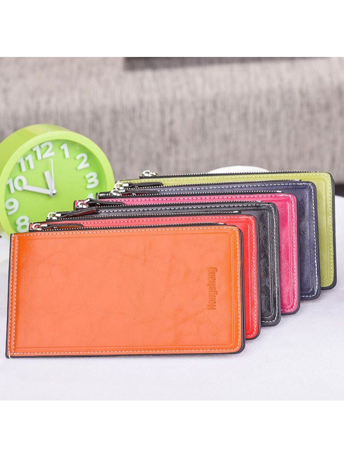 Hengsheng card bag wholesale oil wax skin lady's wallet multi card clip women's thin mobile phone bag factory sales