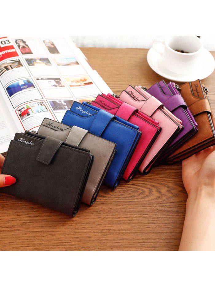 Ms. Hengsheng short wallet candy color button wallet multi card female zero purse frosted zipper bag