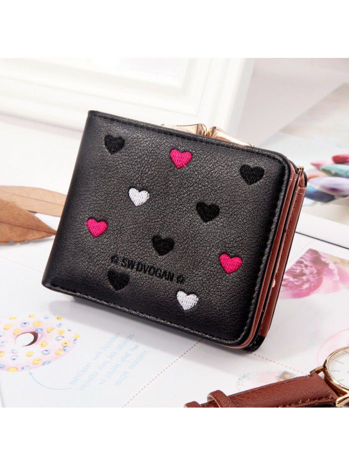  new women's wallet short wallet hand bag walletwomen Korean love plate clip zero wallet