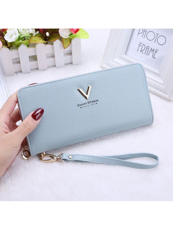  Korean women's wallet long popular handbag zipper wallet V-band zero wallet customized manufacturers