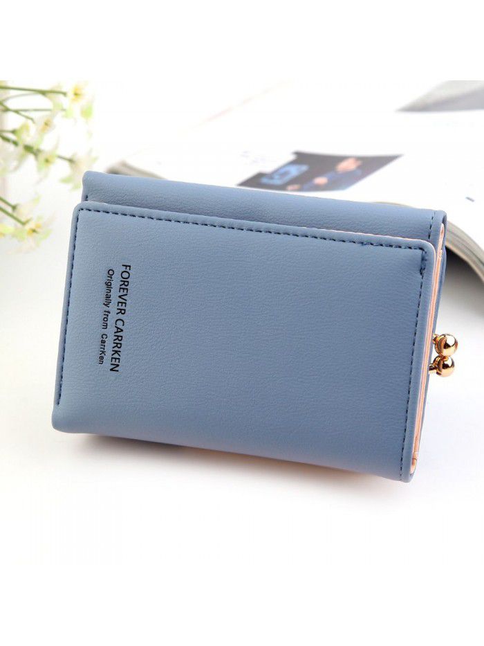 New women's wallet short fashion vertical plain three fold card bag multi function zero wallet Korean small wallet