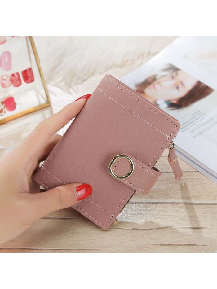 Little fresh Korean Short lady's purse buckle PU skin pure color cute pocket card bag hand bag