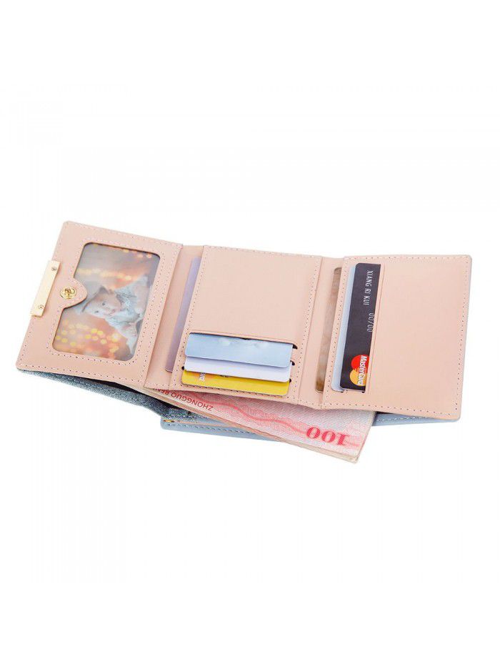 Hengsheng women's wallet fashion short bag bright leather three fold Wallet metal button zero wallet factory sales