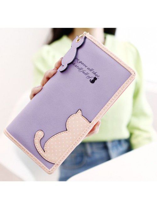 Korean women's wallet long Korean cute color contr...