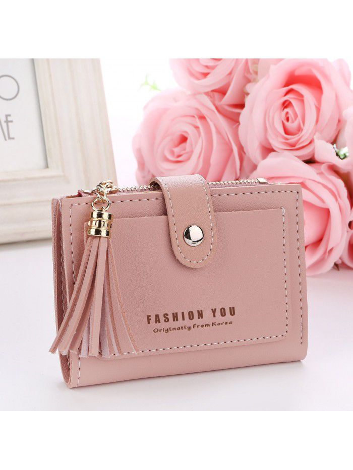  new Korean letter buckle wallet women's short buckle tassel wallet card bag