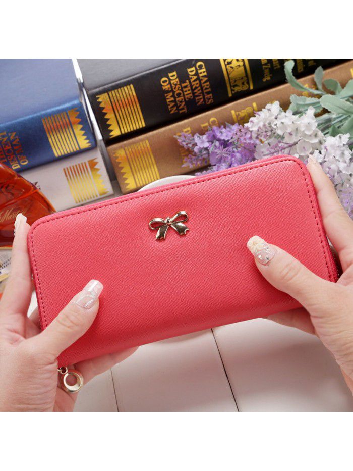  popular women's purse bow mobile phone bag horizontal European and American handbag Korean long zero wallet customization