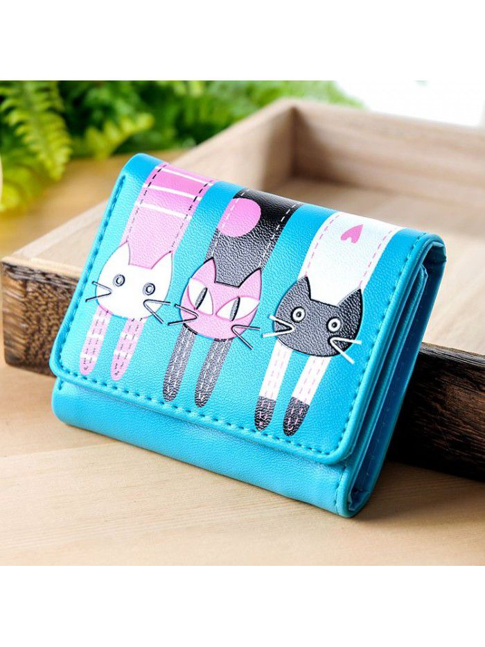 Korean Short Student Wallet 3% off cartoon cat cute lady wallet card bag zero wallet