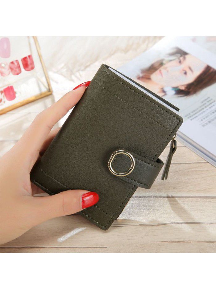 Little fresh Korean Short lady's purse buckle PU skin pure color cute pocket card bag hand bag