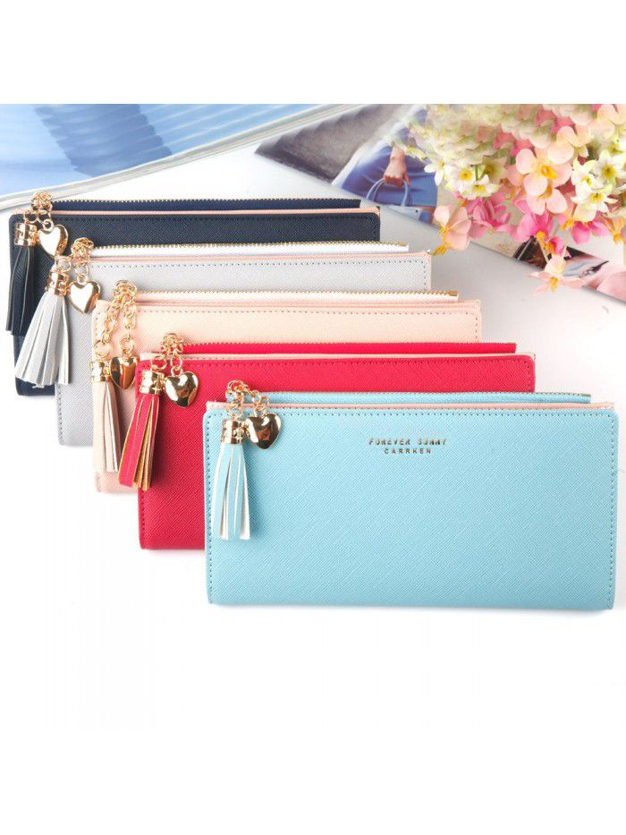 Hengsheng new Long Wallet women's student fashion tassel large capacity zipper button handbag factory sales