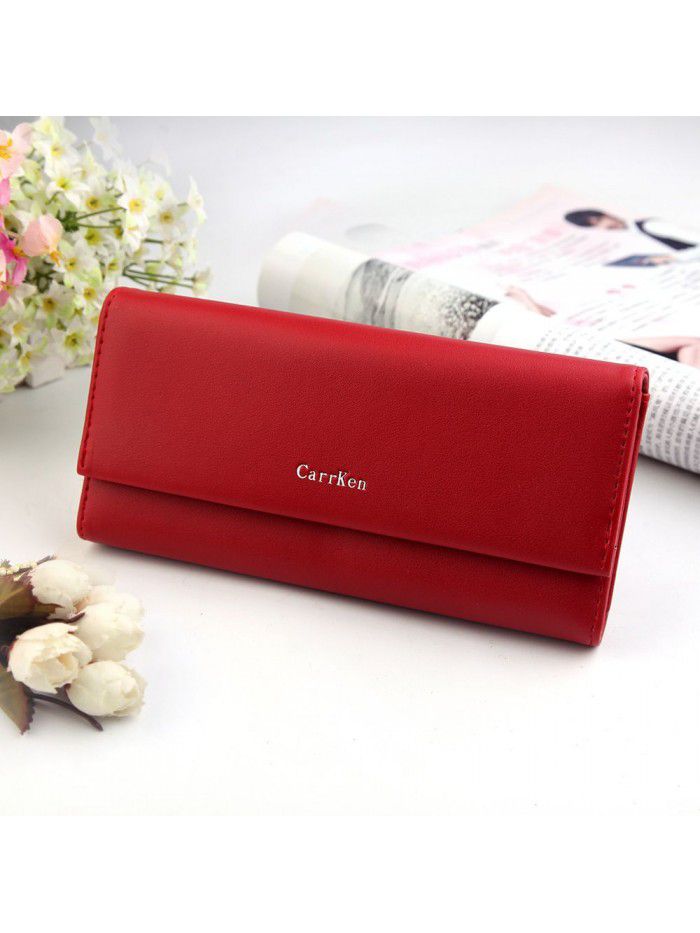 New women's wallet fashion long three fold hand bag zipper bag buckle walletwomen Mobile Wallet